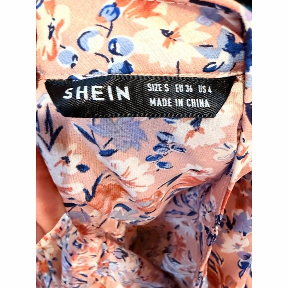SHEIN Dress Womens Size S Pink Floral Ruffle Flutter Sleeve Tiered Midi - Picture 2 of 7